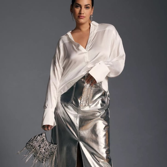 NWT Anthropologie Maeve Silky Collared White Long Sleeve Blouse XL - Picture 3 of 8